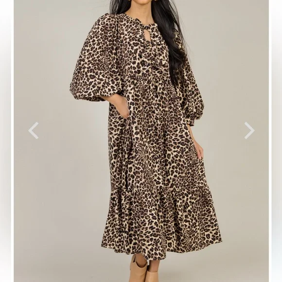 JODIFL gorgeous Bow Midi Dress Leopard Small~NWOT’S - Picture 9 of 12